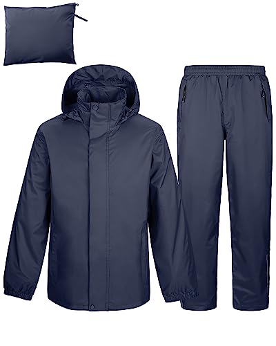 Herren Regenanzug Reflektierender Wasserdichter Anzug Outdoor Regenmantel Packbare Winddichte Regenjacke+Regenhose Atmungsaktive für Fischen Wandern Camping Grau 2XL von Outdoor Ventures