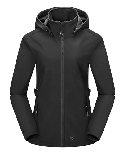 Outdoor Ventures Damen Softshelljacke Kurze Gefütterte Wasserdichte Übergangsjacke mit Abnehmbarer Kapuze Regenjacke Funktionsjacke Outdoor Regenmantel für Wandern Laufen Sporten Dunkelgrau S von Outdoor Ventures