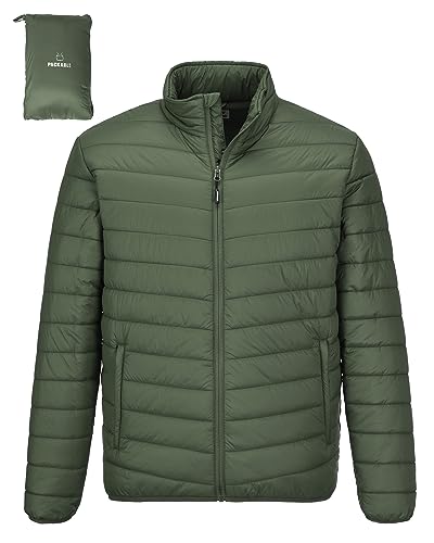 Outdoor Ventures Herren Steppjacke Leichte Warme Übergangsjacke Packbare Pufferjacke, Wasserbeständige Outdoorjacke für Outdoor Casual Armeegrün M von Outdoor Ventures