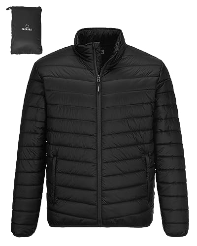 Outdoor Ventures Herren Steppjacke Leichte Warme Übergangsjacke Packbare Pufferjacke, Wasserbeständige Outdoorjacke für Outdoor Casual Schwarz L von Outdoor Ventures