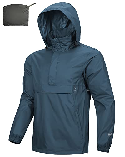 OUTDOOR VENTURES Regenjacke für Herren Wasserdichter Pullover Leicht Kapuze Windbreaker Outdoor Regenmantel Packaway Atmungsaktiv Winddichte Shell Jacke für Reisen, Camping, Wandern, Königsblau M von Outdoor Ventures