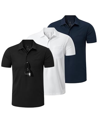 Outdoor Ventures 3er Pack Herren Poloshirt UPF50+ Sonnenschutz UV Männer Kurzarm Hemd Golf T-Shirt Sommer Atmungsaktiv Funktions Polohemd Golfen Tennis Polo Tops 3P:Schwarz+Weiß+Dunkelblau M von Outdoor Ventures