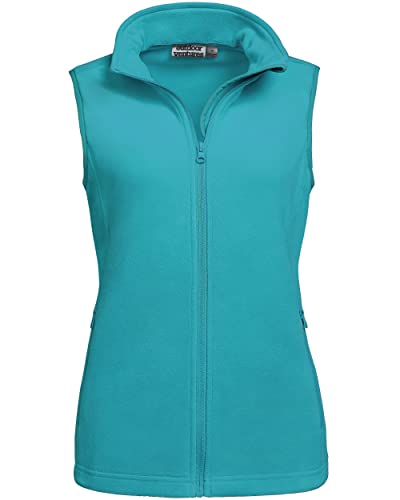 Outdoor Ventures Damen Fleece Weste Leichte Oberbekleidung Weste Damen Micro Fleece Bodywarmer 160G mit 4 Taschen für Wandern Camping Reisen, Grün-blau, 42 von Outdoor Ventures