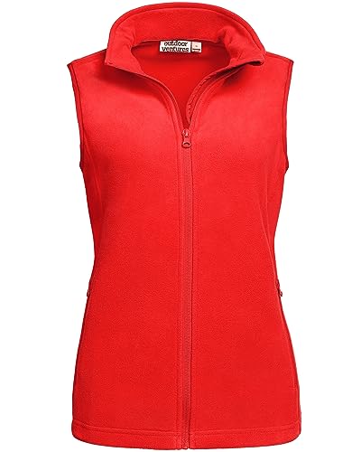 Outdoor Ventures Damen Fleece Weste Ultraleichte Polar Fleeceweste Dünne Outdoor Luafwesten für Frauen Ärmellos Jacke mit 4 Taschen Frühlings Herbst für Laufen Wandern Camping, Rot M von Outdoor Ventures