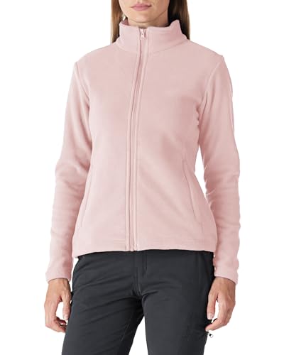 Outdoor Ventures Damen Fleecejacke mit Durchgehendem Reißverschluss Stehkragen Frauen Leichte Fleece Sweatjacke Antistatische Elektrizität Damenjacke für Laufen, Wandern und Freizeit, Rosa 2XL von Outdoor Ventures