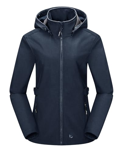 Outdoor Ventures Damen Softshelljacke Kurze Gefütterte Wasserdichte Übergangsjacke mit Abnehmbarer Kapuze Regenjacke Funktionsjacke Outdoor Regenmantel für Wandern Laufen Sporten Blau 2XL von Outdoor Ventures