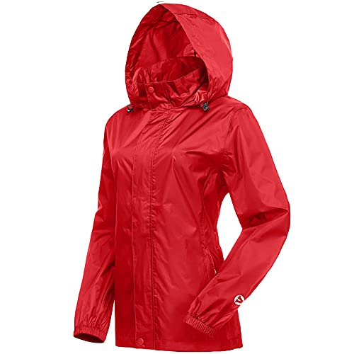 Outdoor Ventures Damen Leichter Regenmantel Packbar Regenjacke Wasserdichter Regenmantel mit Kapuze Active Outdoor Windbreaker Rot von Outdoor Ventures