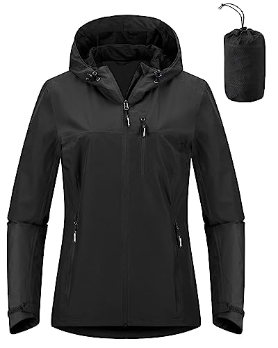 Outdoor Ventures Damen Regenjacke 10000MM Wasserdicht Leichte Gefüttert Packbar Sportjacke Funktionsjacke Atmungsaktiv Fahrrad Jacke mit Kapuze Schwarz M von Outdoor Ventures