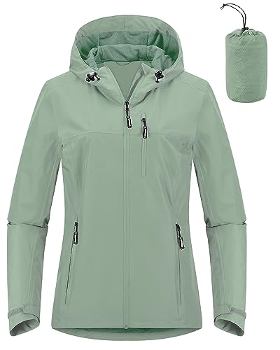 Outdoor Ventures Damen Regenjacke 10000MM Wasserdicht Leichte Gefüttert Packbar Sportjacke Funktionsjacke Atmungsaktiv Fahrrad Jacke mit Kapuze Mintgrün 4XL von Outdoor Ventures