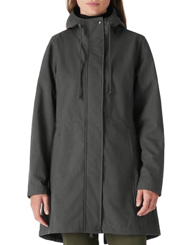 Damen Regenjacke Lange Softshelljacke mit Kapuze Frauen Übergangsjacke Regenmantel Gefütterte Funktionsjacke Wasserdichte Windbreaker Wanderjacke Atmungsaktive Outdoorjacke für Wandern Laufen Grau S von Outdoor Ventures