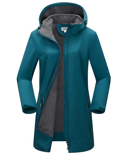 Outdoor Ventures Damen Softshell Lange Jacke mit Kapuze Fleece gefütterte Winddichte Jacke für Frauen Wasserdichte Windjacke von Outdoor Ventures