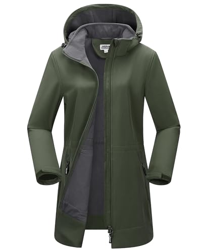 Outdoor Ventures Damen Softshell Lange Jacke mit Kapuze Fleece gefütterte Winddichte Jacke für Frauen Wasserdichte Windjacke von Outdoor Ventures
