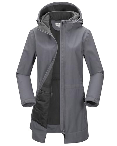 Outdoor Ventures Damen Softshell Lange Jacke mit Kapuze Fleece gefütterte Winddichte Jacke für Frauen Wasserdichte Windjacke von Outdoor Ventures