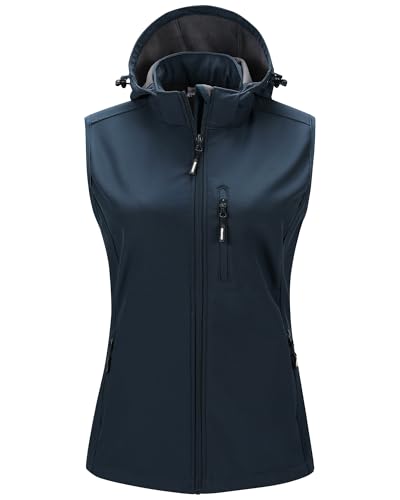 Outdoor Ventures Damen Softshell Westen mit Kapuze Leichte Fleece Gefütterte Ärmellose Jacke Wasserdichte Winddichte Weste Vest mit Zip up-Taschen Juwel Blau 2XL von Outdoor Ventures