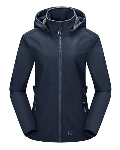Outdoor Ventures Damen Softshelljacke Kurze Gefütterte Funktionsjacke Wasserdichte Übergangsjacke mit Abnehmbarer Kapuze Regenjacke Outdoor Regenmantel Softshellmantel für Wandern Blau 3XL von Outdoor Ventures