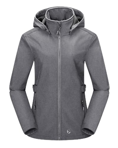 Outdoor Ventures Damen Softshelljacke Kurze Gefütterte Wasserdichte Übergangsjacke mit Abnehmbarer Kapuze Regenjacke Funktionsjacke Outdoor Regenmantel für Wandern Laufen Sporten Grau L von Outdoor Ventures