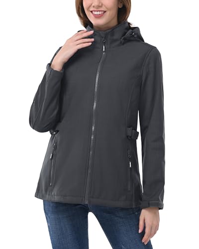 Outdoor Ventures Damen Softshelljacke Kurze Gefütterte Wasserdichte Übergangsjacke mit Abnehmbarer Kapuze Regenjacke Funktionsjacke Outdoor Regenmantel für Wandern Laufen Sporten Schwarzkariert L von Outdoor Ventures