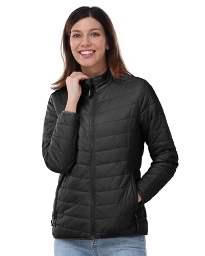 Outdoor Ventures Damen Steppjacke Leichte Warme Packbare Übergangsjacke Puffer Jacke für Frauen Gefüttert Weiche Steppmantel Quilted Coat für Freizeit Wandern Reisen Outdoor Schwarz 2XL von Outdoor Ventures