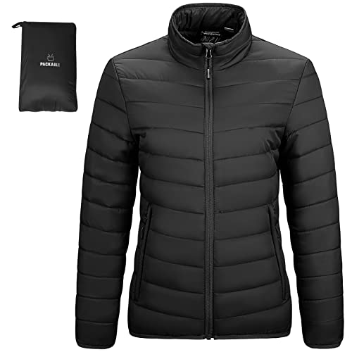 Outdoor Ventures Damen Steppjacke Leichte Warme Packbare Übergangsjacke Puffer Jacke für Frauen Gefüttert Weiche Steppmantel Quilted Coat für Freizeit Wandern Reisen Outdoor Schwarz L von Outdoor Ventures