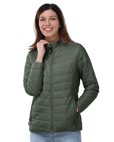 Outdoor Ventures Damen Steppjacke Leichte Warme Packbare Übergangsjacke Puffer Jacke für Frauen Gefüttert Weiche Steppmantel Quilted Coat für Freizeit Wandern Reisen Outdoor Armeegrün 2XL von Outdoor Ventures