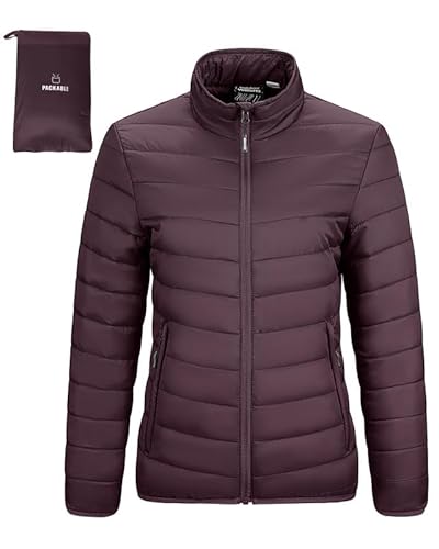 Outdoor Ventures Damen Steppjacke Leichte Warme Packbare Übergangsjacke Puffer Jacke für Frauen Gefüttert Weiche Steppmantel Quilted Coat für Freizeit Wandern Reisen Outdoor Aubergine 2XL von Outdoor Ventures