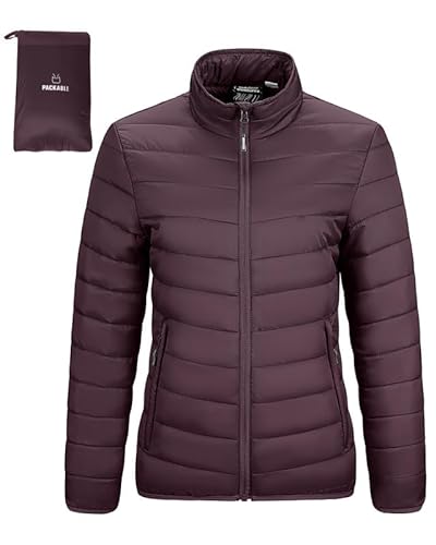 Outdoor Ventures Damen Steppjacke Leichte Warme Packbare Übergangsjacke Puffer Jacke für Frauen Gefüttert Weiche Steppmantel Quilted Coat für Freizeit Wandern Reisen Outdoor Aubergine S von Outdoor Ventures