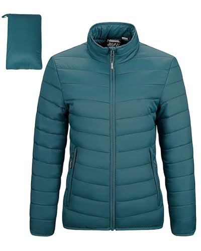 Outdoor Ventures Damen Steppjacke Leichte Warme Packbare Übergangsjacke Puffer Jacke für Frauen Gefüttert Weiche Steppmantel Quilted Coat für Freizeit Wandern Reisen Outdoor Cyan XS von Outdoor Ventures