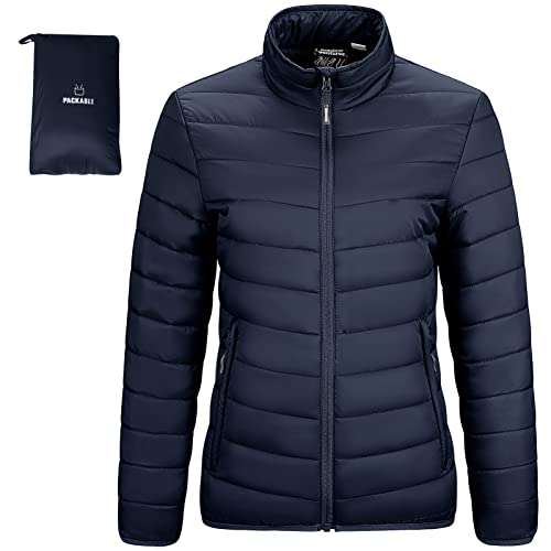 Outdoor Ventures Damen Steppjacke Leichte Warme Packbare Übergangsjacke Puffer Jacke für Frauen Gefüttert Weiche Steppmantel Quilted Coat für Freizeit Wandern Reisen Outdoor Dunkelblau L von Outdoor Ventures