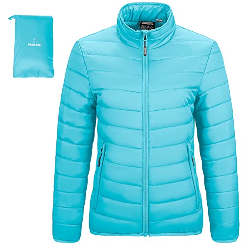 Outdoor Ventures Damen Steppjacke Leichte Warme Packbare Übergangsjacke Puffer Jacke für Frauen Gefüttert Weiche Steppmantel Quilted Coat für Freizeit Wandern Reisen Outdoor Hellblau 2XL von Outdoor Ventures