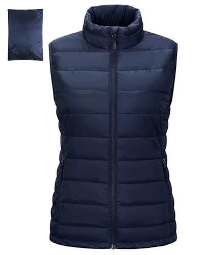Outdoor Ventures Damen Steppweste Packbare Übergangswesten Gefütterte Hybrid Sportweste Frau Warmer Bodywarmer Fahrradweste mit Stehkragen für Wandern Camping, Dunkelblau S von Outdoor Ventures