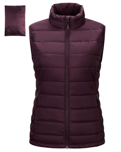 Outdoor Ventures Damen Steppweste Packbare Übergangswesten Gefütterte Hybrid Sportweste Frau Warmer Bodywarmer Fahrradweste mit Stehkragen für Wandern Camping, Lila 2XL von Outdoor Ventures