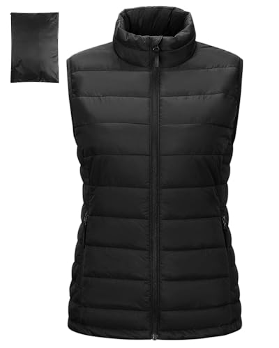 Outdoor Ventures Damen Steppweste Packbare Übergangswesten Gefütterte Hybrid Sportweste Frau Warmer Bodywarmer Fahrradweste mit Stehkragen für Wandern Camping, Schwarz 2XL von Outdoor Ventures