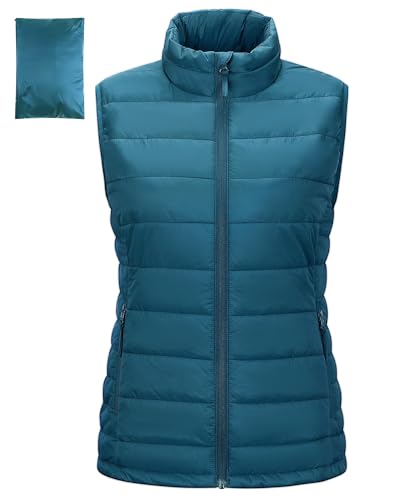 Outdoor Ventures Damen Steppweste Packbare Übergangswesten Gefütterte Hybrid Sportweste Frau Warmer Bodywarmer Fahrradweste mit Stehkragen für Wandern Camping Keramikblau XS von Outdoor Ventures