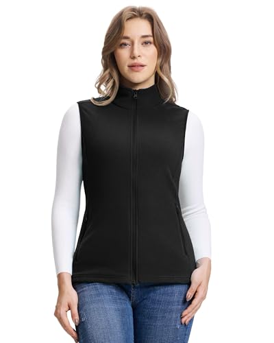 Outdoor Ventures Damen Fleece Weste Outdoor Ultraleichte Polar Fleeceweste Dünne Luafwesten für Frauen Ärmellos Jacke mit Taschen Frühlings Herbst für Laufen Wandern Camping, Schwarz M von Outdoor Ventures