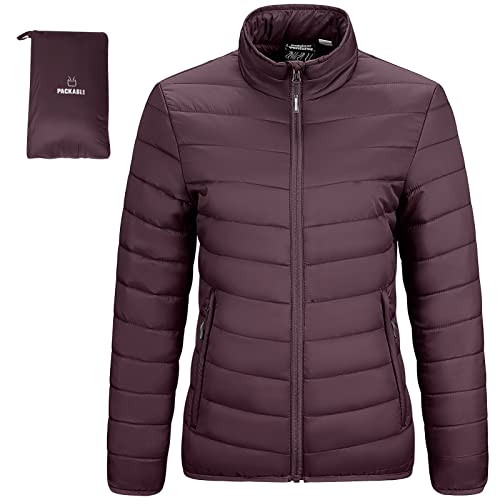 Outdoor Ventures Damen Winter Leichte Jacke Warm Kurz Packable Puffer Jacke Übergang Gepolsterte Daunenjacke Steppjacke für Damen Gefüttert für Wandern Reisen Aubergine M von Outdoor Ventures