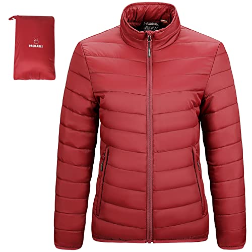 Outdoor Ventures Damen Winter Leichte Jacke Warm Kurz Packable Puffer Jacke Übergang Gepolsterte Daunenjacke Steppjacke für Damen Gefüttert für Wandern Reisen Rot 2XL von Outdoor Ventures