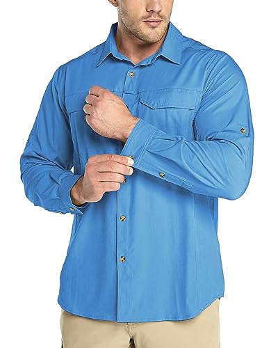 Outdoor Ventures Hemd Herren Freizeithemd Langarm Outdoor Shirt Atmungsaktive Schnell Trocknende Funktionshemd, Männer Frühling Sommer UV-Schutz Sportshirt Dunkelblau 2XL von Outdoor Ventures