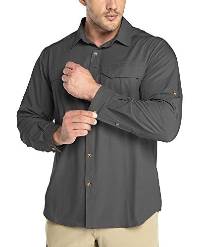 Outdoor Ventures Hemd Herren Freizeithemd Langarm Outdoor Shirt Atmungsaktive Schnell Trocknende Funktionshemd, Männer Frühling Sommer UV-Schutz Sportshirt Grau 3XL von Outdoor Ventures