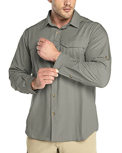 Outdoor Ventures Hemd Herren Freizeithemd Langarm Outdoor Shirt Atmungsaktive Schnell Trocknende Funktionshemd, Männer Frühling Sommer UV-Schutz Sportshirt Grau Grün 2XL von Outdoor Ventures