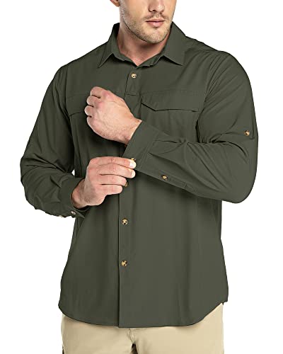 Outdoor Ventures Hemd Herren Freizeithemd Langarm Outdoor Shirt Atmungsaktive Schnell Trocknende Funktionshemd, Männer Frühling Sommer UV-Schutz Sportshirt Grün 2XL von Outdoor Ventures