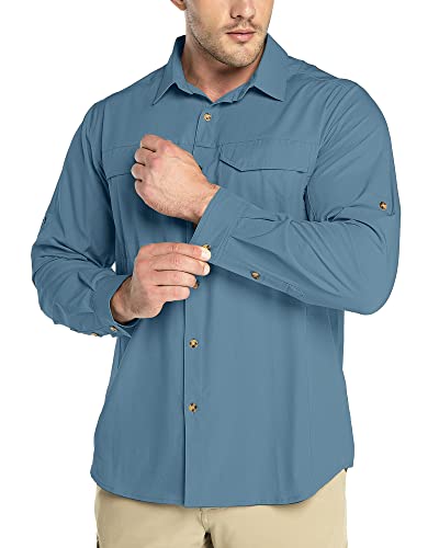Outdoor Ventures Hemd Herren Freizeithemd Langarm Outdoor Shirt Atmungsaktive Schnell Trocknende Funktionshemd, Männer Frühling Sommer UV-Schutz Sportshirt Meerblau XL von Outdoor Ventures