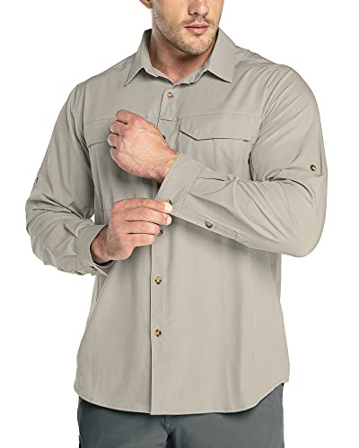 Outdoor Ventures Hemd Herren Freizeithemd Langarm Outdoor Shirt Atmungsaktive Schnell Trocknende Funktionshemd, Männer Frühling Sommer UV-Schutz Sportshirt Mittelgrau 2XL von Outdoor Ventures