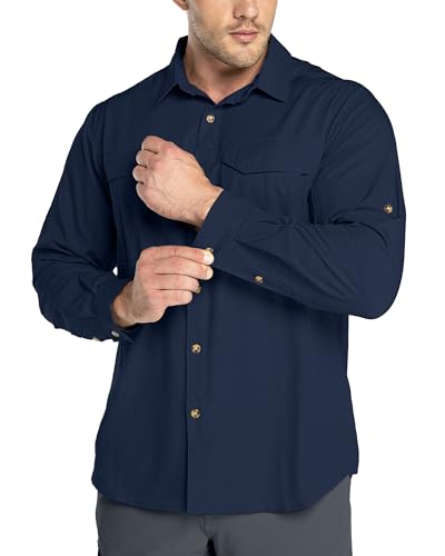 Outdoor Ventures Hemd Herren Freizeithemd Langarm Outdoor Shirt Atmungsaktive Schnell Trocknende Funktionshemd, Männer Frühling Sommer UV-Schutz Sportshirt Navy Blau 3XL von Outdoor Ventures