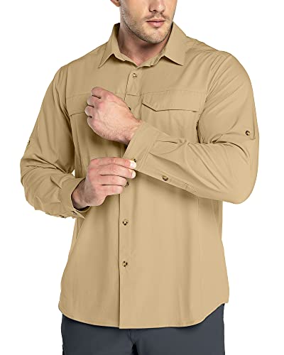 Outdoor Ventures Hemd Herren Freizeithemd Langarm Outdoor Shirt Atmungsaktive Schnell Trocknende Funktionshemd, Männer Frühling Sommer UV-Schutz Sportshirt Sandstein Braun 2XL von Outdoor Ventures