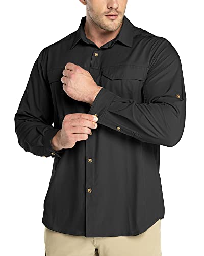 Outdoor Ventures Hemd Herren Freizeithemd Langarm Outdoor Shirt Atmungsaktive Schnell Trocknende Funktionshemd, Männer Frühling Sommer UV-Schutz Sportshirt Schwarz 2XL von Outdoor Ventures