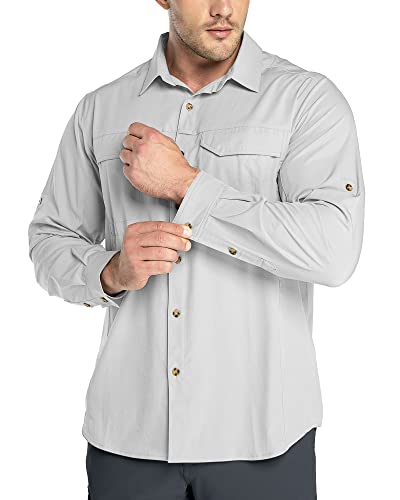 Outdoor Ventures Hemd Herren Freizeithemd Langarm Outdoor Shirt Atmungsaktive Schnell Trocknende Funktionshemd, Männer Frühling Sommer UV-Schutz Sportshirt Silber Grau 3XL von Outdoor Ventures