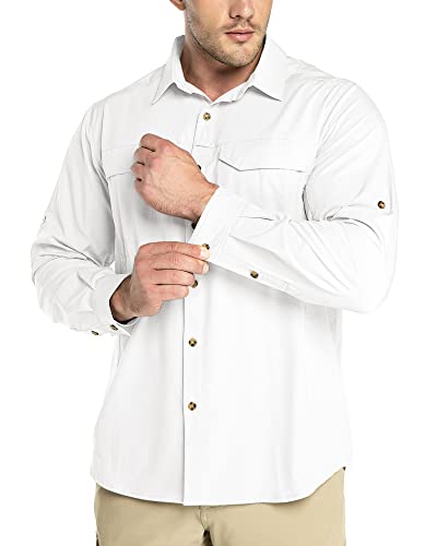 Outdoor Ventures Hemd Herren Freizeithemd Langarm Outdoor Shirt Atmungsaktive Schnell Trocknende Funktionshemd, Männer Frühling Sommer UV-Schutz Sportshirt Weiß 2XL von Outdoor Ventures