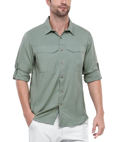 Outdoor Ventures Hemd Herren Freizeithemd Langarm Outdoor Shirt Atmungsaktive Schnell Trocknende Funktionshemd, Männer Frühling Sommer UV-Schutz Sportshirt Zartgrün L von Outdoor Ventures