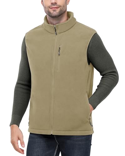 Outdoor Ventures Herren Fleeceweste Full Zipp Warme Herrenwest Ärmellose Jacke mit 5 Taschen Atumngsaktive Outdoor Sporten Bodywarmer Vest für Wandern Camping Hellbraun S von Outdoor Ventures
