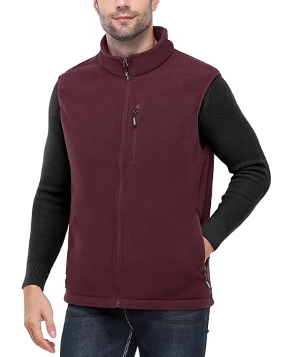 Outdoor Ventures Herren Fleeceweste Full Zipp Warme Herrenwest Ärmellose Jacke mit 5 Taschen Atumngsaktive Outdoor Sporten Bodywarmer Vest für Wandern Camping Winerot 2XL von Outdoor Ventures